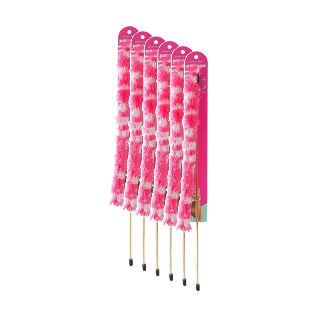 6PK Paws & Claws Pounce Fluffy Dangler Cat Toy 50cm Pink/Blue Assorted