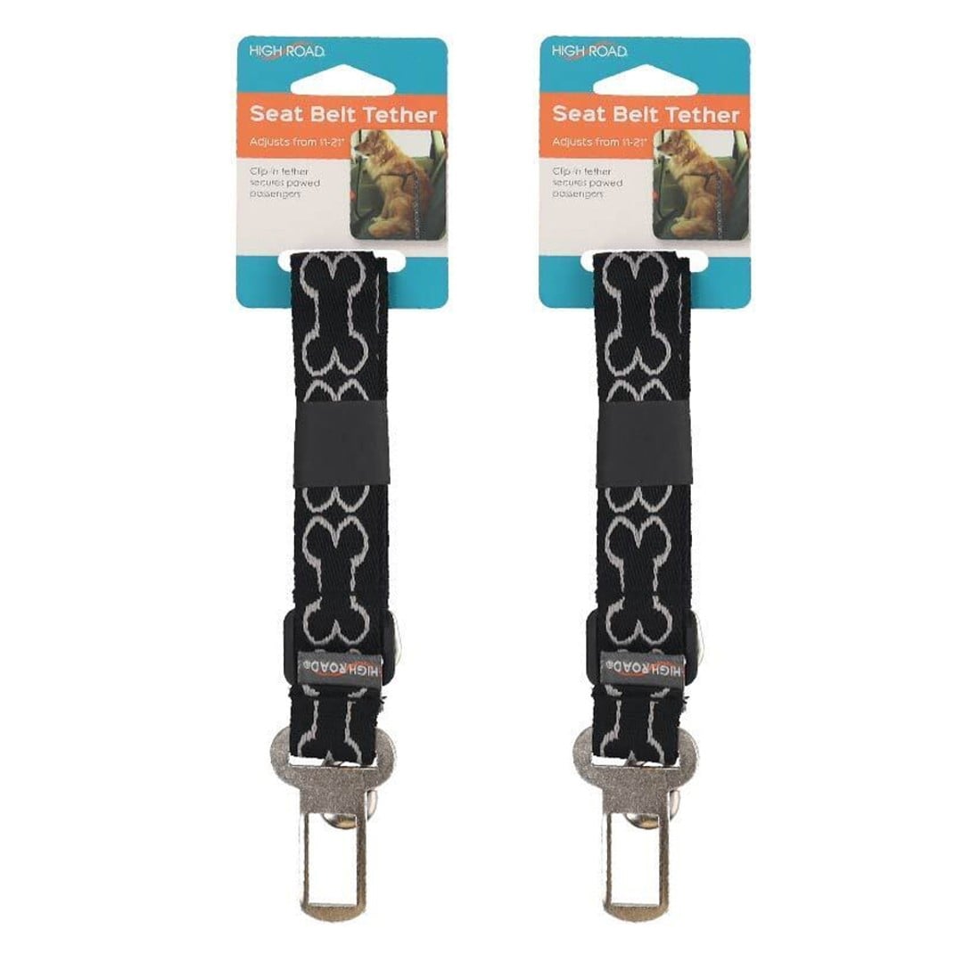 2x High Road 11-21" Adjustable Pet Dog 8x25cm Car Seat Belt Tether Harness Black