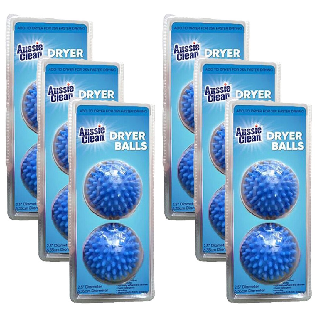 6x 2pc Aussie Clean Laundry Dryer Ball Round Fabric Softener 6.35cm Blue