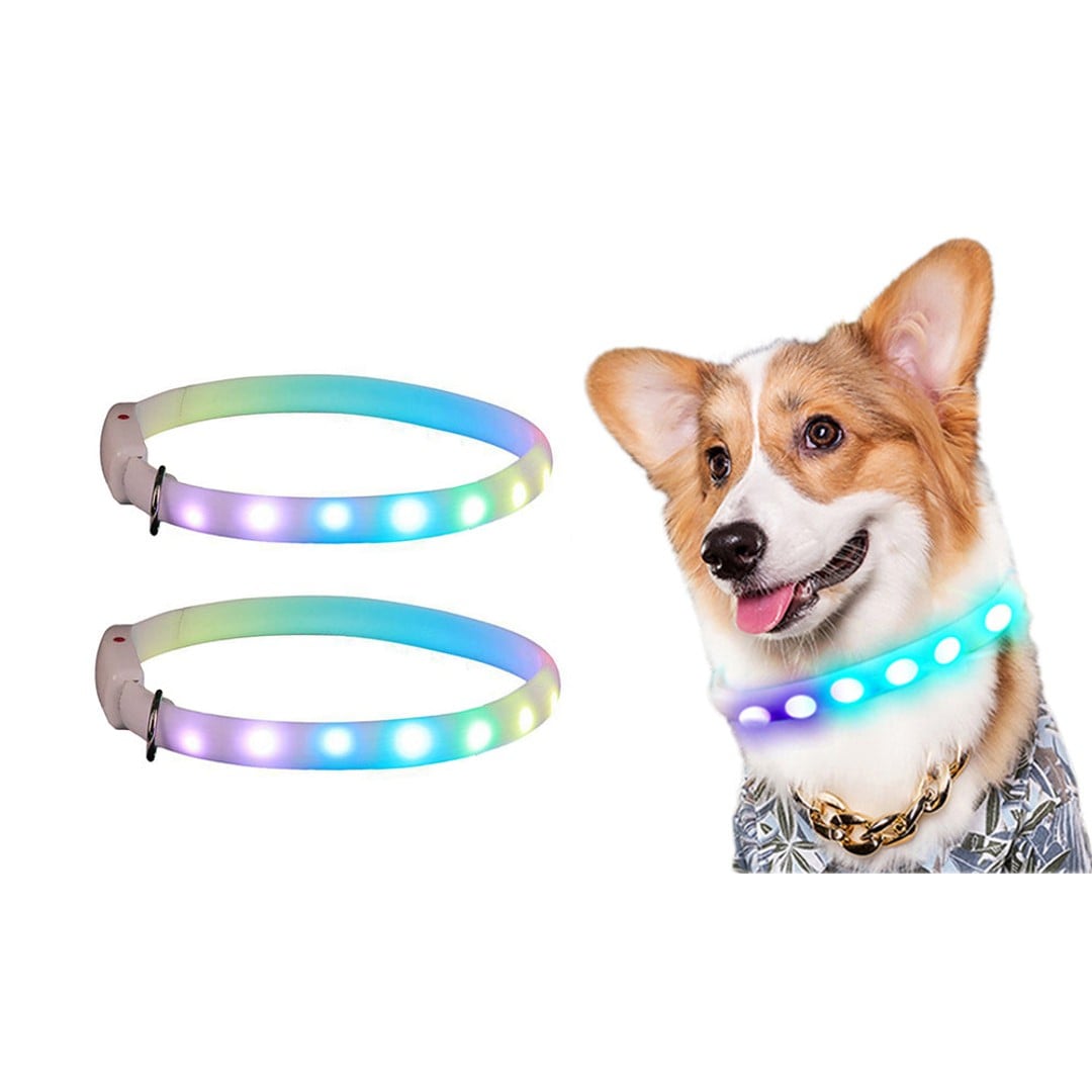 2Pcs USB Rechargeable Waterproof Cuttable Led Dog Necklace Lighted Collar For Night Walking