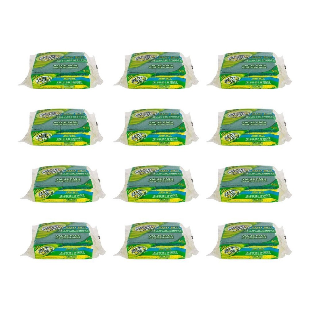 12x 4pc Fresh Start Heavy Duty Cellulose Dishwashing Sponge Scourer Value Pack