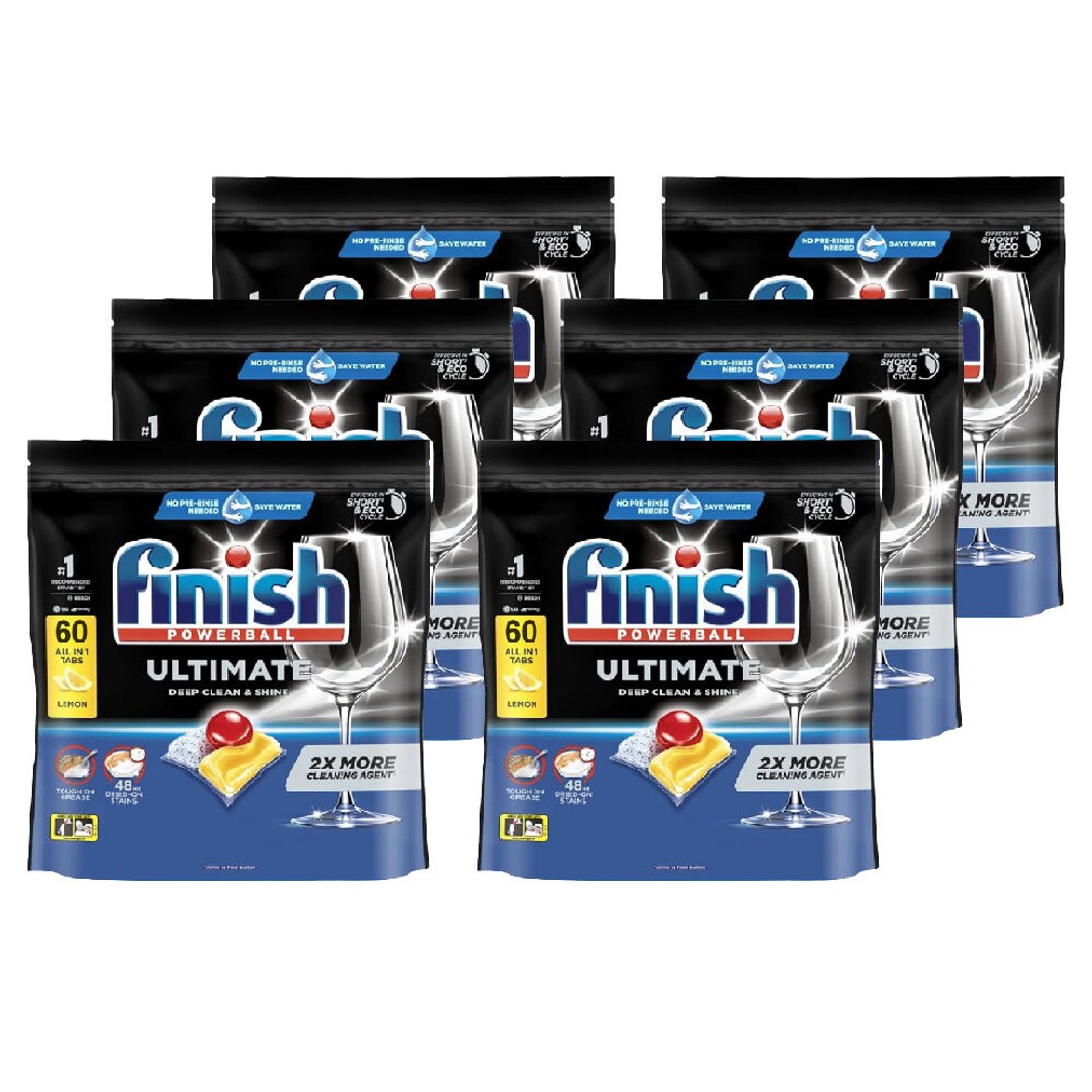 6x 60pc Finish Powerball Ultimate Dishwasher Tablets Lemon Scented