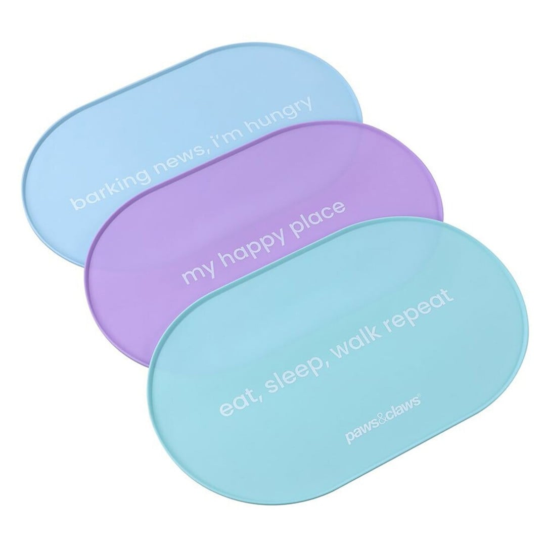 3x Paws & Claws 48x30cm Non-Slip Pet/Dog Placemat Oval Silicone Food Mat Assort