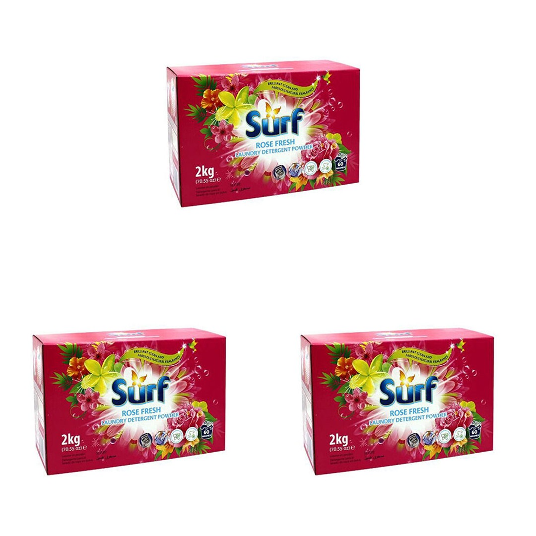3PK Surf Rose Fresh Detergent Laundry Powder Fabric Softener Stain Remover 2kg