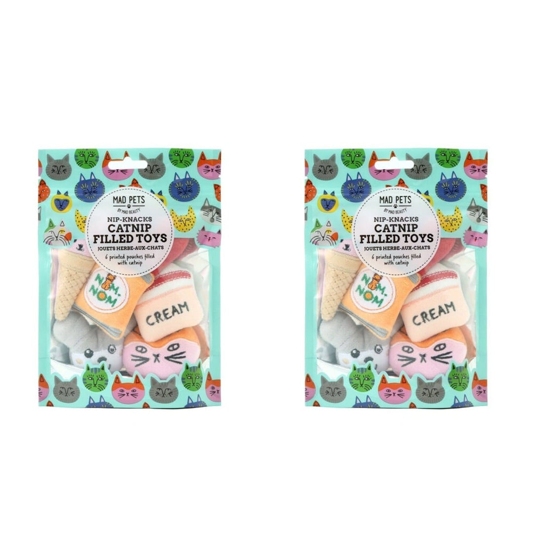 2x 6pc Mad Pets Nip-Knacks Catnip Filled Cat Play Toys Set Printed