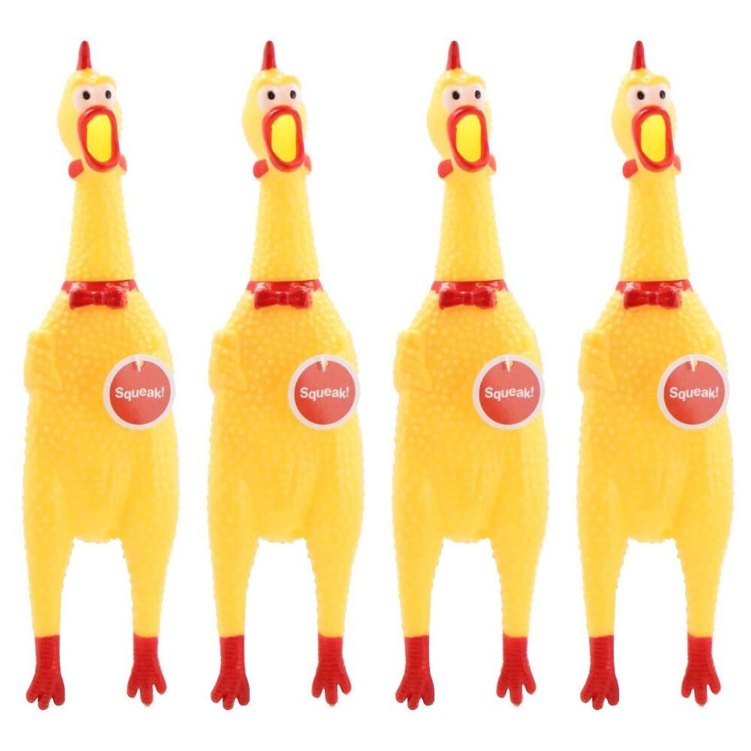 4x Paws & Claws 32cm Squawking Vinyl Rubber Chicken Dog Toy Fun Chew Squeaker YL