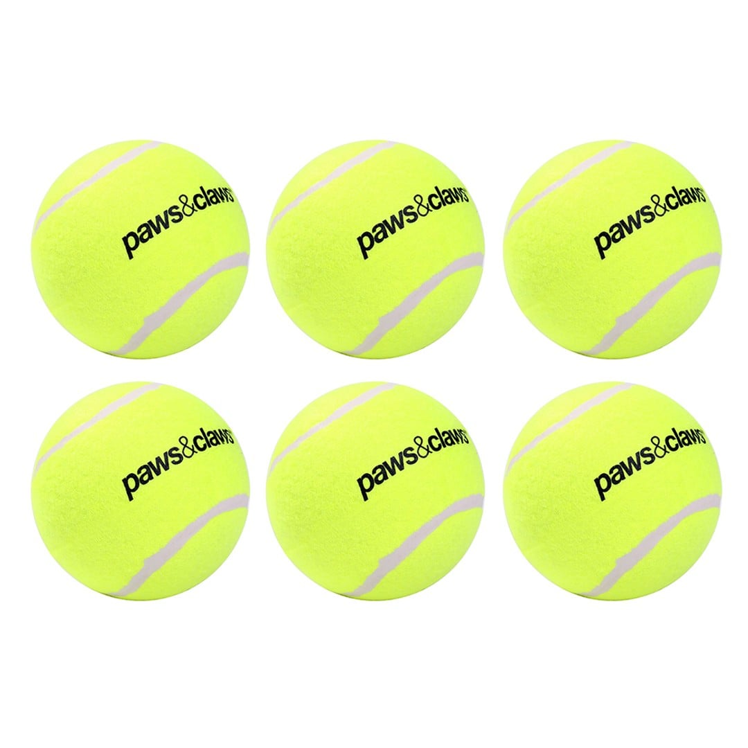6x Paws And Claws 10cm Jumbo Tennis Balls Durable Dog/Pet/Cat Play Toy Assorted