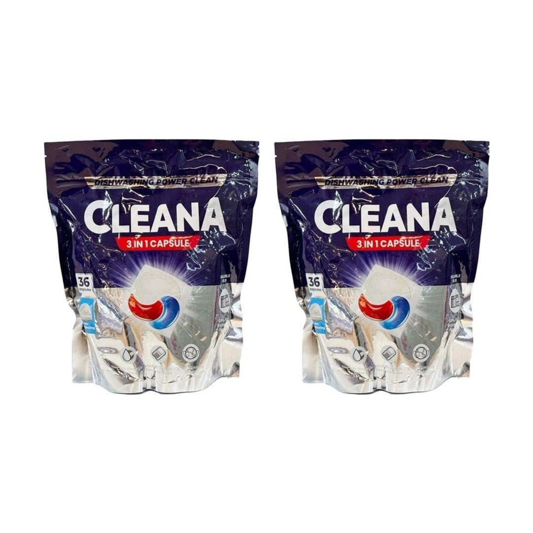 2x 36x Cleana Power Clean Dishwashing Pod 3-in-1 Capsule 540g Lemon Scent