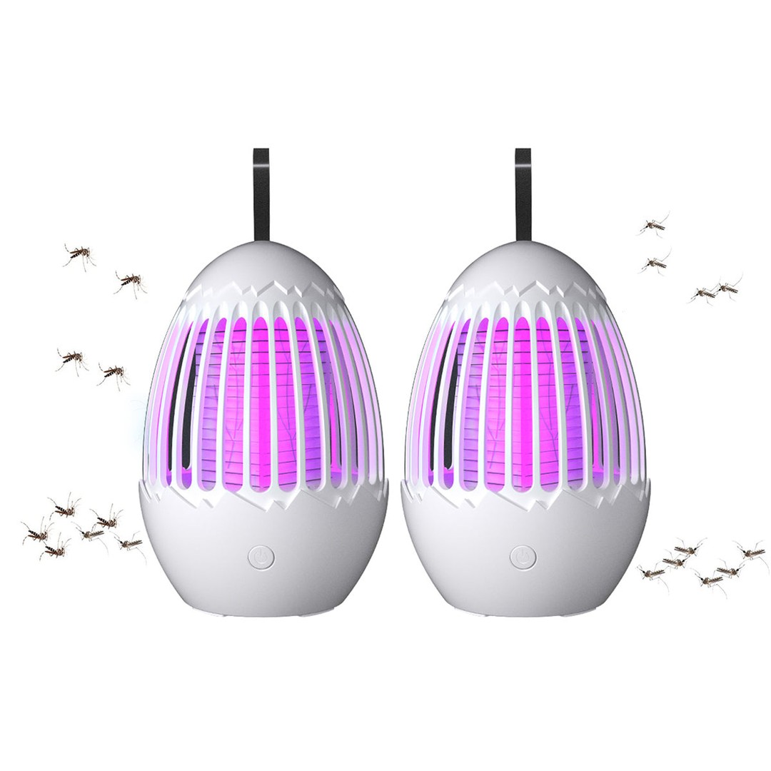 2Pcs USB Outdoor Indoor LED Light Rechargeable Mosquito Killer Portable Waterproof Mosquito Repellent-White