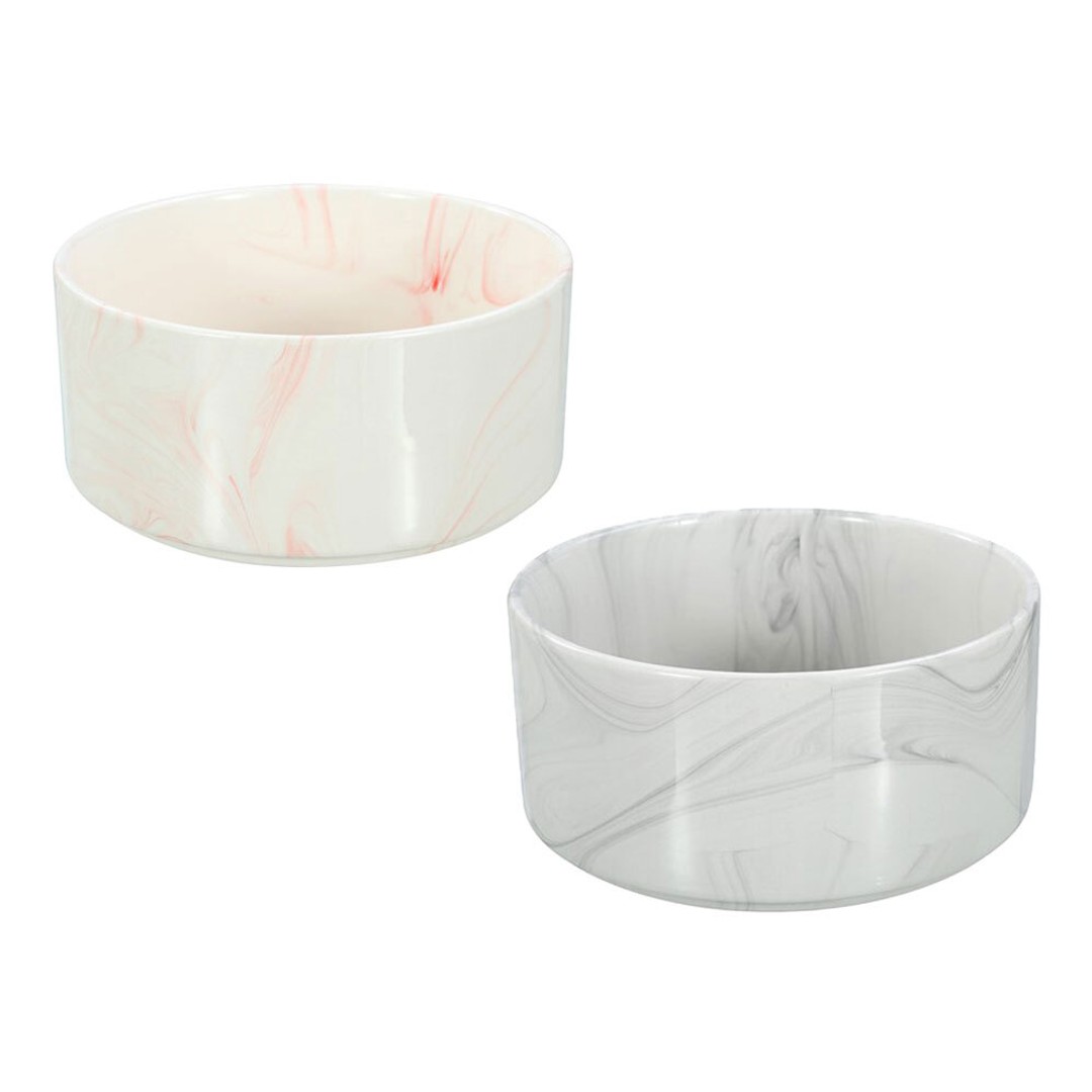2x Paws & Claws 19cm/1.8L Food/Water Ceramic Pet Bowl Marble Assorted Grey/Pink