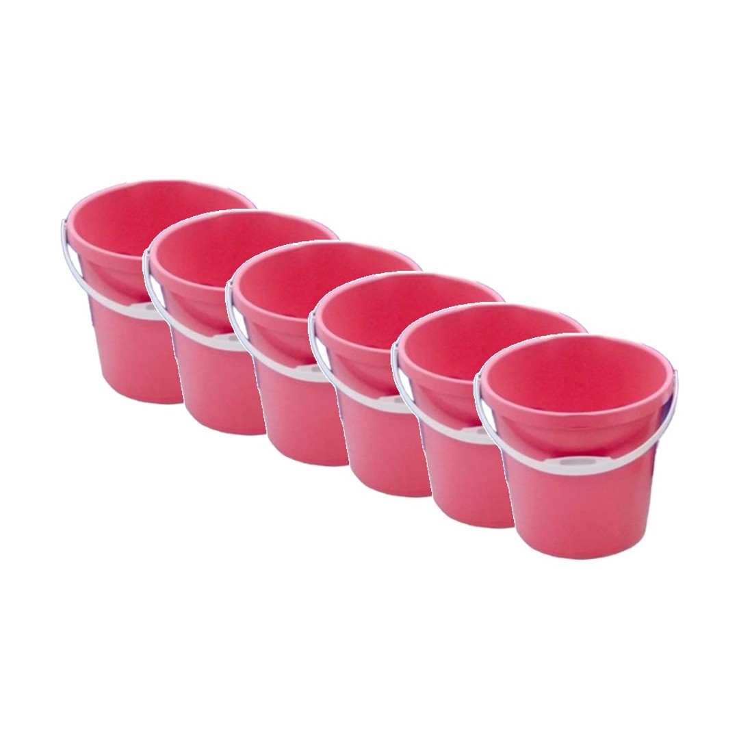 6PK Braz Super Clean Cleaning Round Bucket W/ Handle 12L Multi Colour Assorted