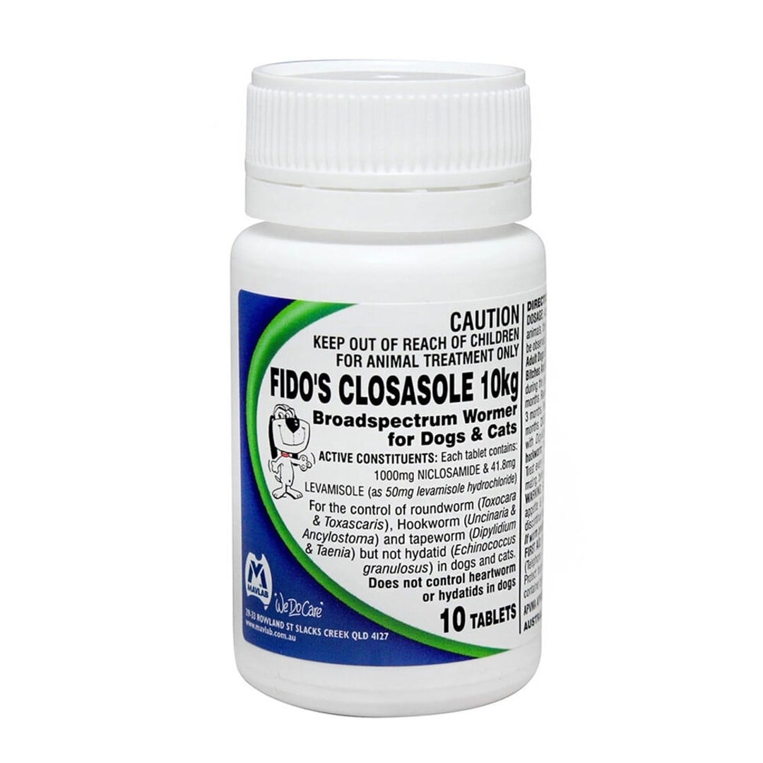 10pc Fidos Closasole Pet Medication Tablets For Dogs & Cats 10kg