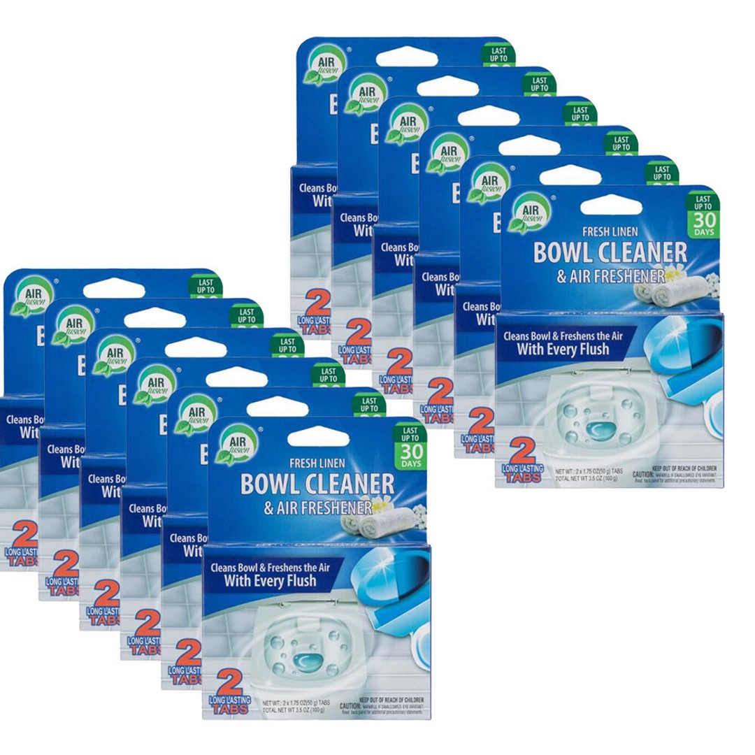 12x 2pc Air Fusion Toilet Bowl Cleaner & Air Freshener Odour Eliminator Linen