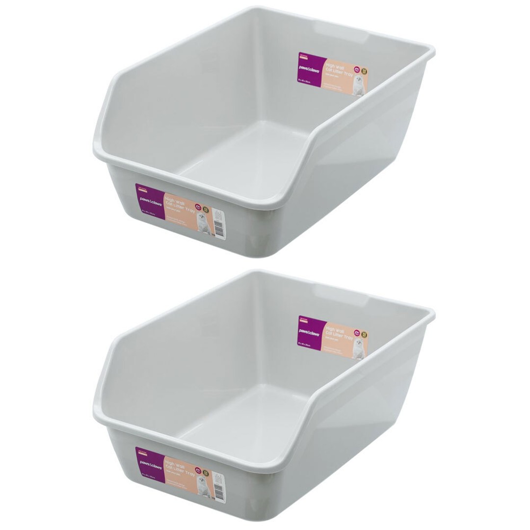 2x Paws & Claws High Wall 61cm Pet Cat/Kitten Waste Litter Tray w/Raised Back GY