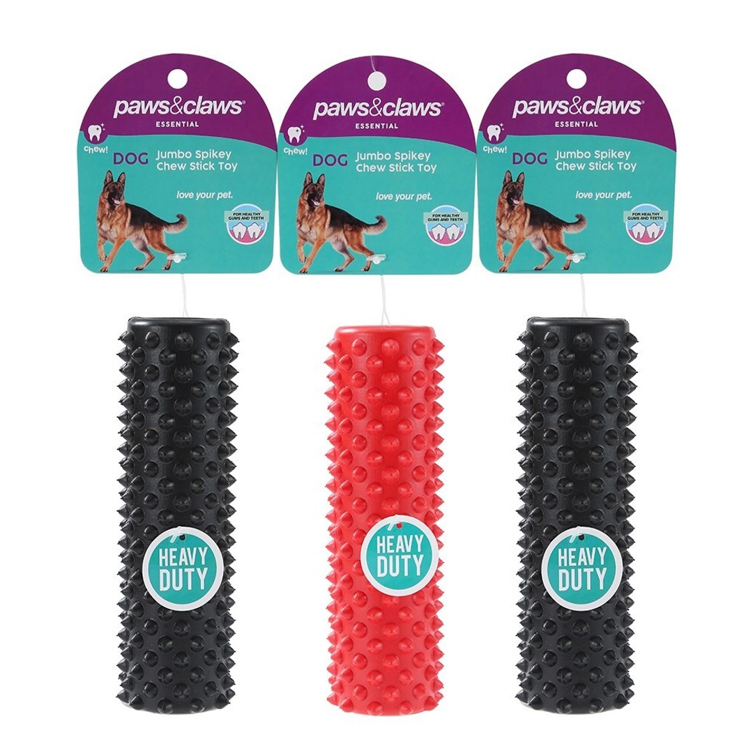 3x Paws & Claws 17.5cm Heavy Duty TPR Pet Toy Jumbo Spikey Chew Roll Assorted