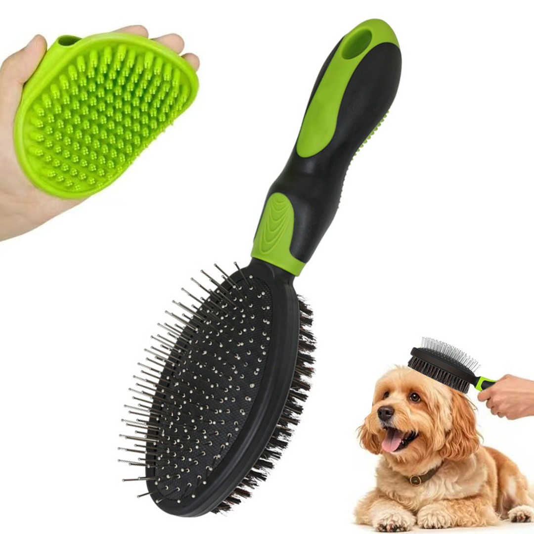 2PCS Pet Grooming Tools Pet Bath Brush Deshedding Dog Brush Suitable For Dogs Cats and Horses-Green