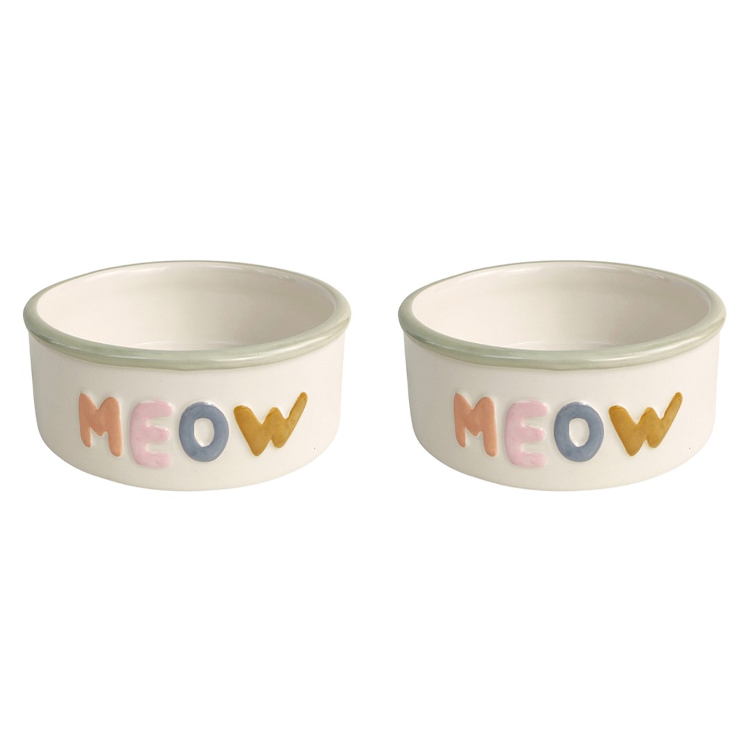 2x Urban 13cm Perfect Pet Meow Ceramic Cat Kitten Bowl Feeding/Drinking Dish WHT