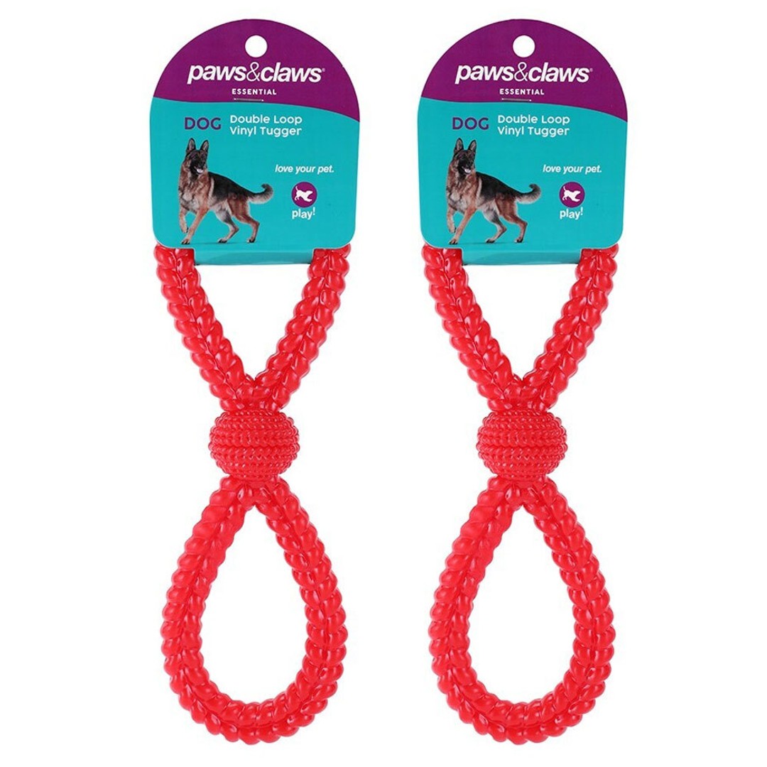 2PK Paws & Claws 27x8cm Vinyl Double Loop Chew/Bite Pet Dog Tugger Play Toy Red