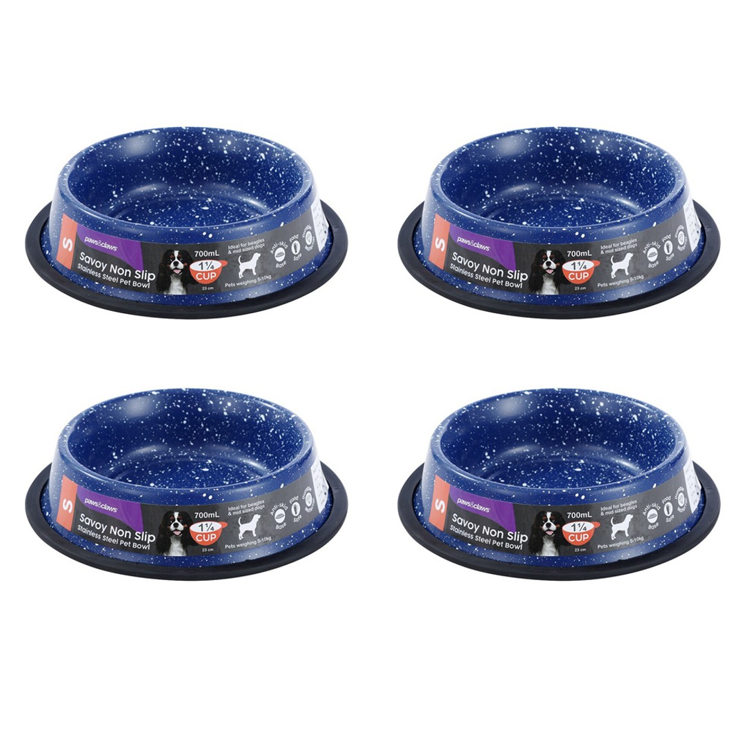 4x Paws & Claws Savoy 700ml/21cm Pet/Dog Stainless Steel Food Bowl Non-Slip Blue