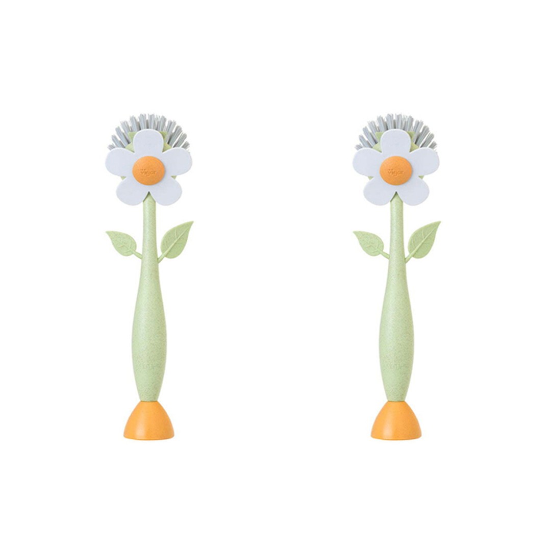 2x Vigar 26cm Florganic Dish Brush Kitchen Plate/Utensil Cleaning Tool w/ Stand