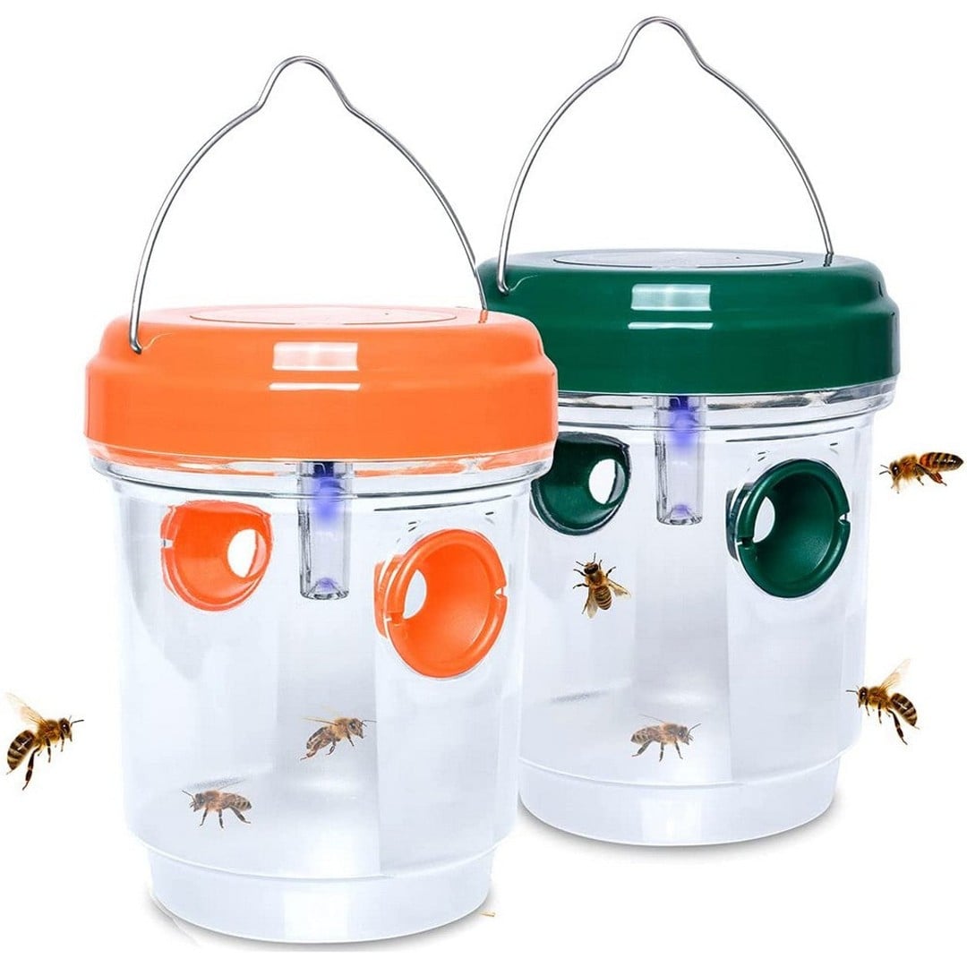 2 X Solar Powered Hanging Wasp Trap Green Orange