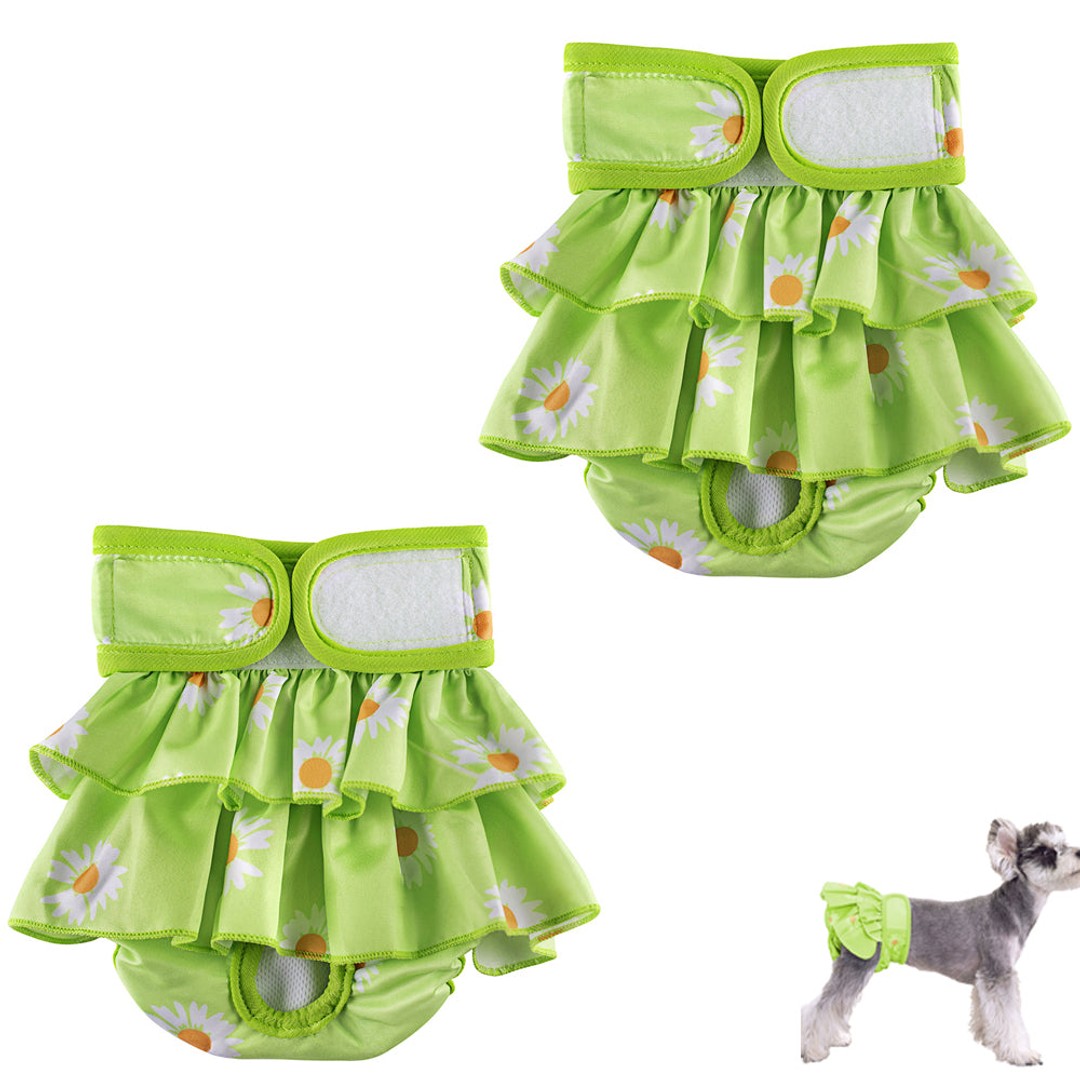 2pcs Washable Reusable Dog Diapers Female Adjustable Sanitary Nappy Pants Underpants for Heat Period Incontinence -Green