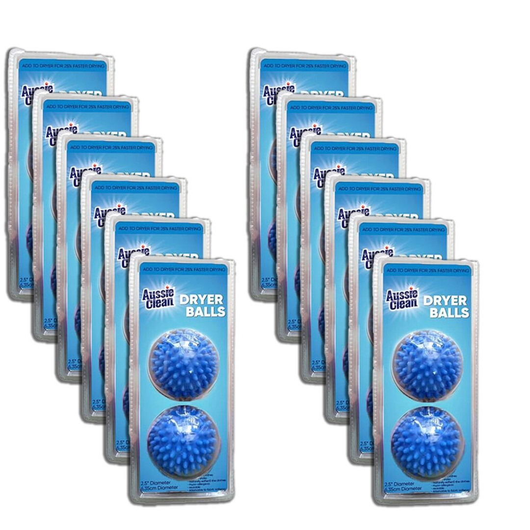 12x 2pc Aussie Clean Laundry Dryer Ball Round Fabric Softener 6.35cm Blue