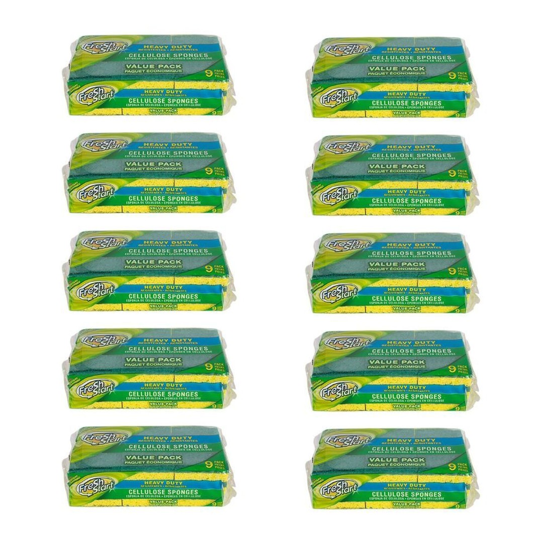 10x 9pc Fresh Start Heavy Duty Cellulose Dishwashing Sponge Scourer Value Pack