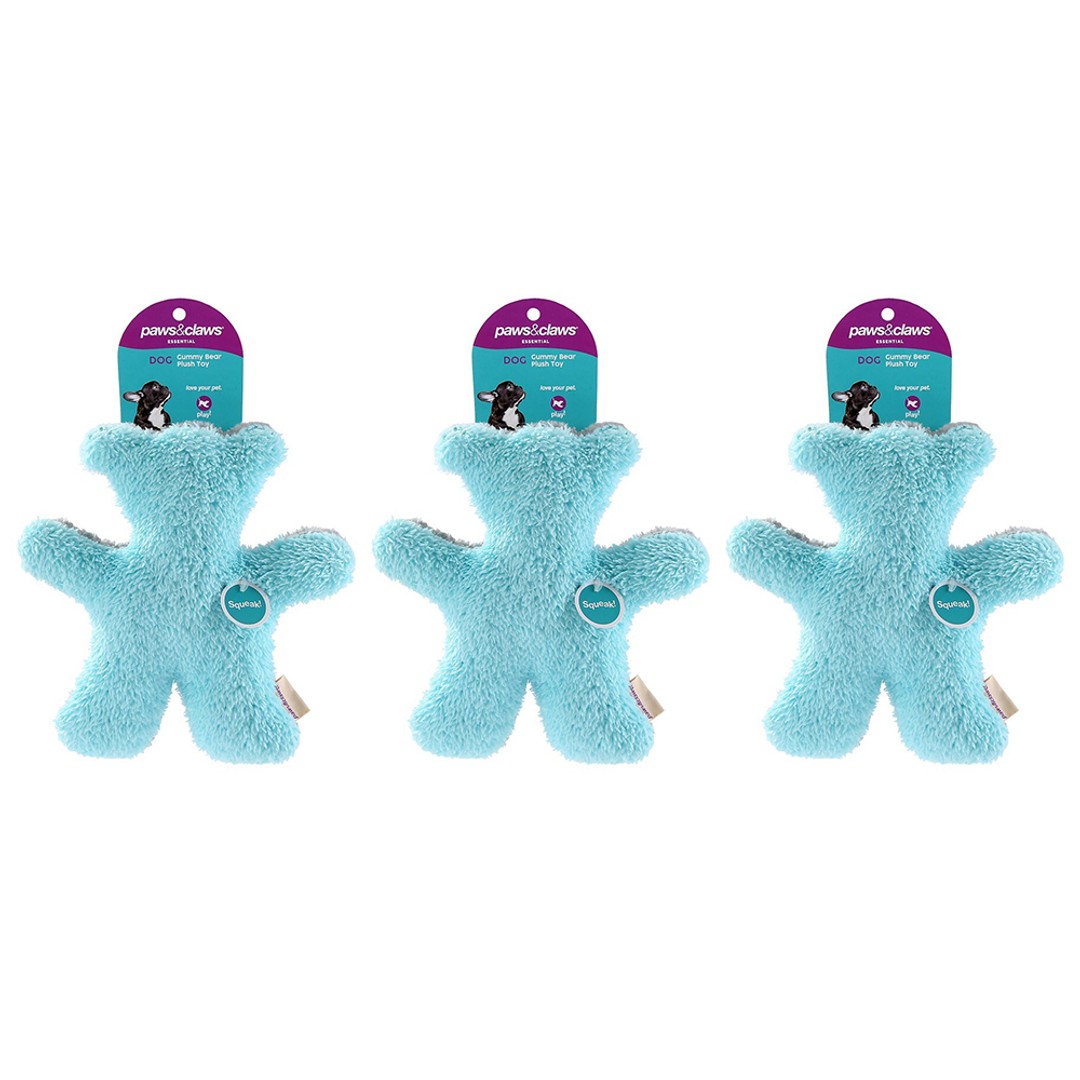 3x Paws & Claws Teddy Bear Plush/Soft Dog/Pet Toy Clip Strip 20x12cm Assorted