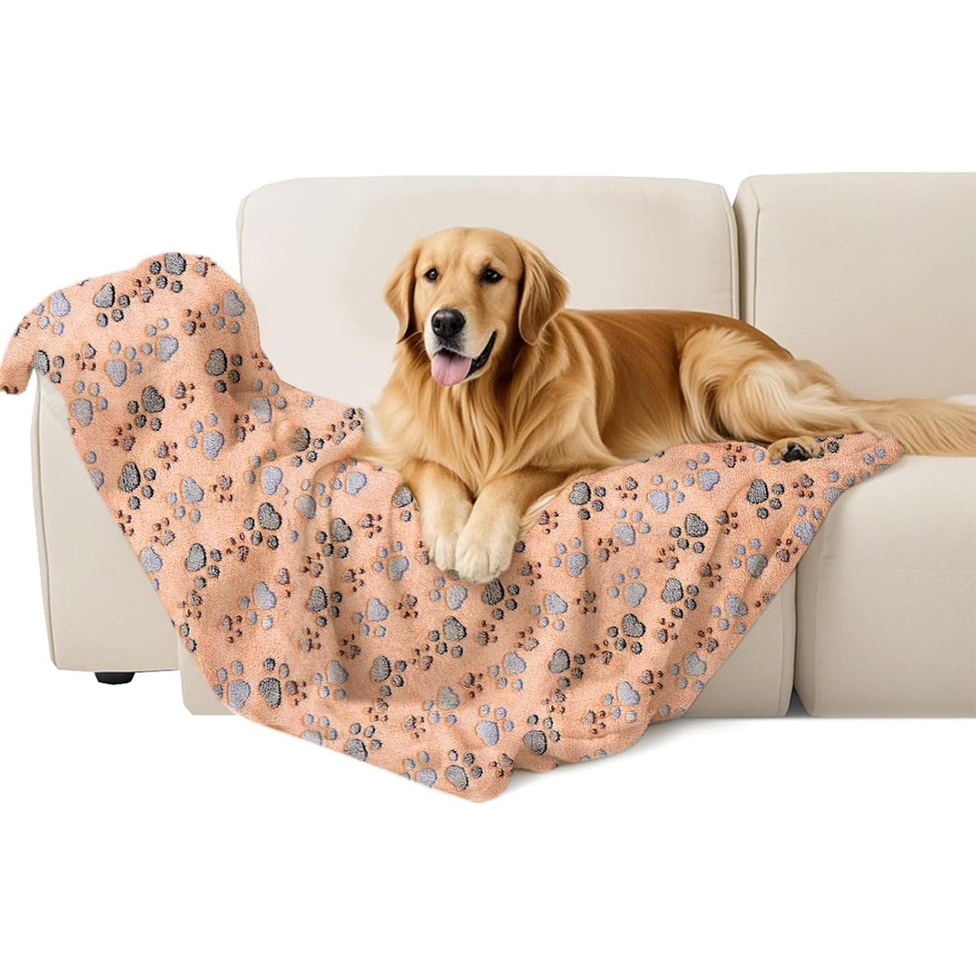 107x75cm Fluffy Fleece Dog Blanket Mat Paw Print Puppy Kitten Throw Blanket -Brown