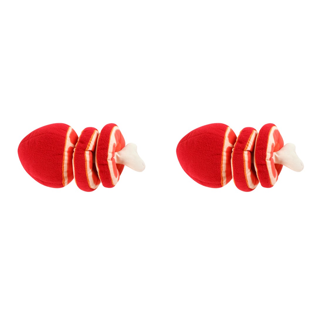 2x Pro Pet 23x12cm Meat Joint Plush w/ Squeaker Interactive Fun Play Dog Toy Red