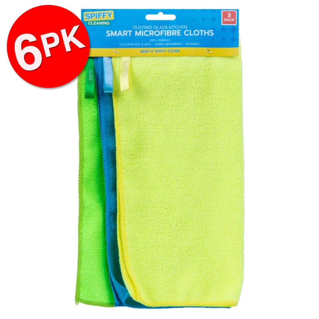 6x 3PK Spiffy 30cm Smart Microfibre Cleaning Super Absorbent Kitchen Cloths
