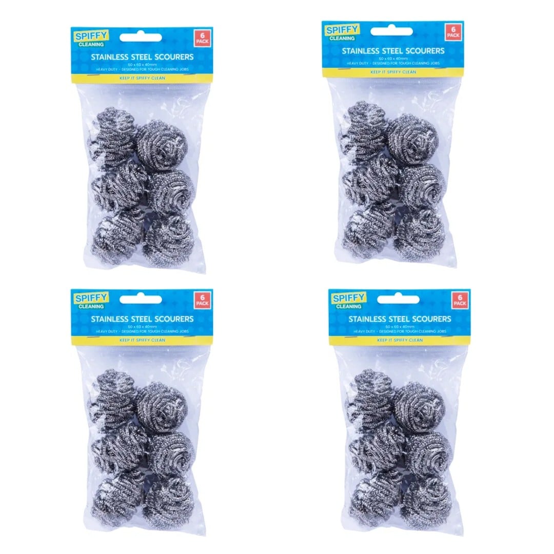 4x 6PK Spiffy 6cm Heavy Duty Stainless Steel Dishwashing Cleaning Scourers Scrub