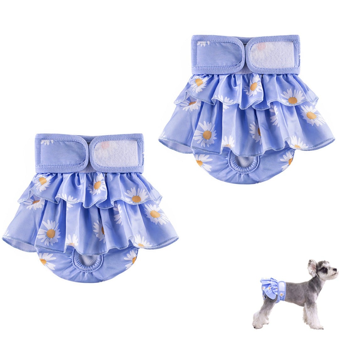 2pcs Washable Reusable Dog Diapers Female Adjustable Sanitary Nappy Pants Underpants for Heat Period Incontinence -Blue