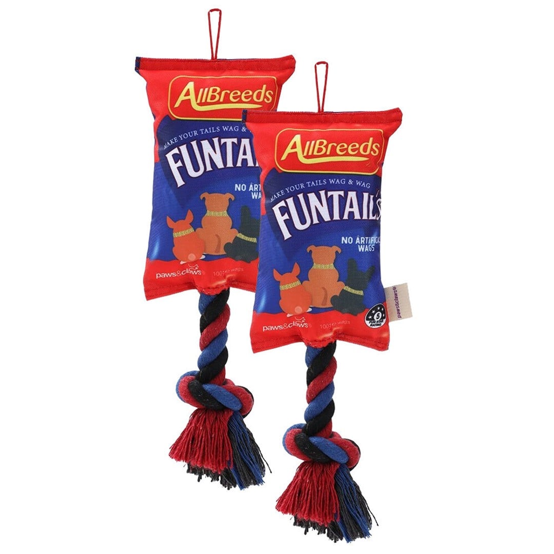 2x Paws & Claws Funtails Pet/Dog 39cm Lollies Snacks Oxford Tugger w/ Rope Toy