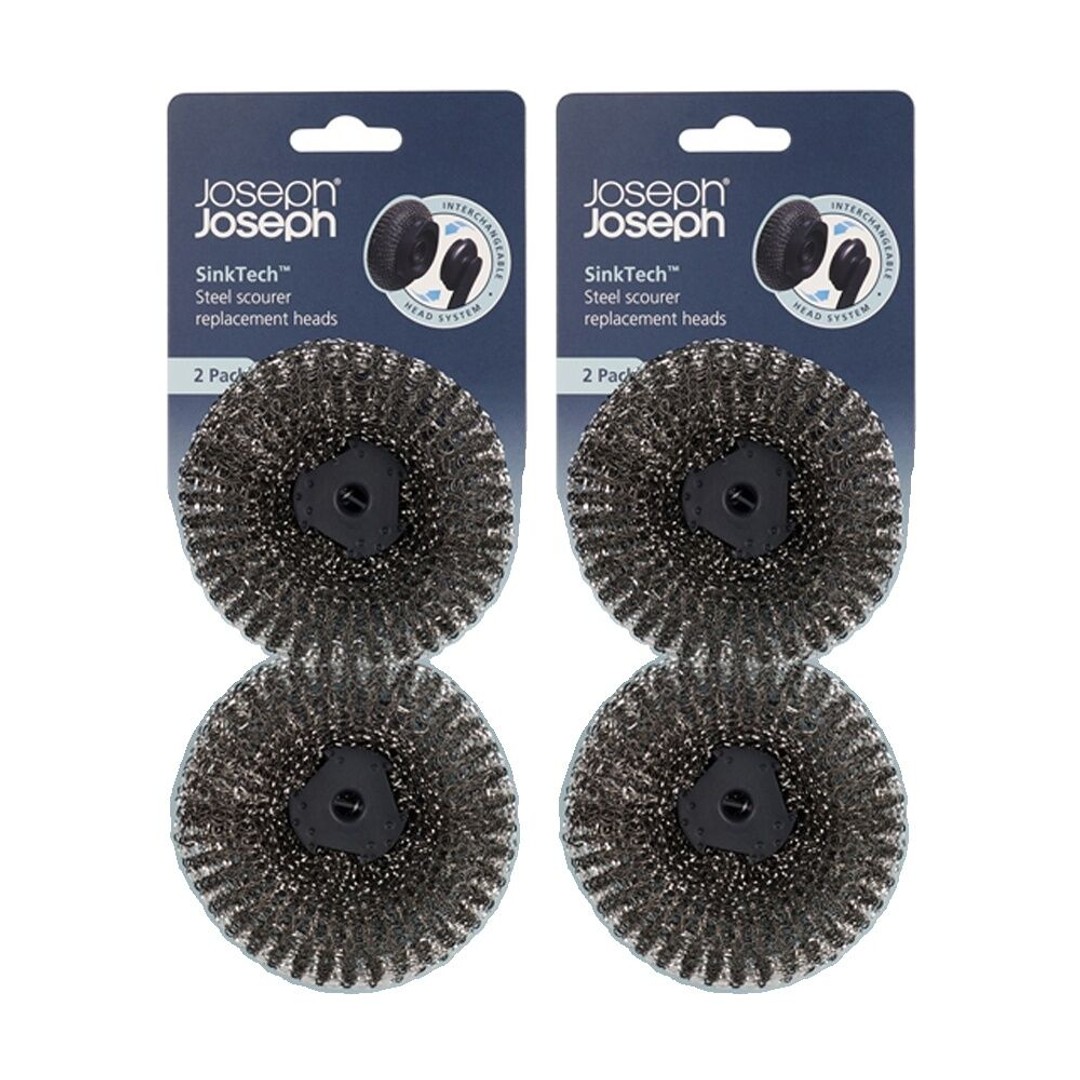 2x 2pc Joseph Joseph SinkTech Steel Kitchen Scourer Replacement Heads Graphite