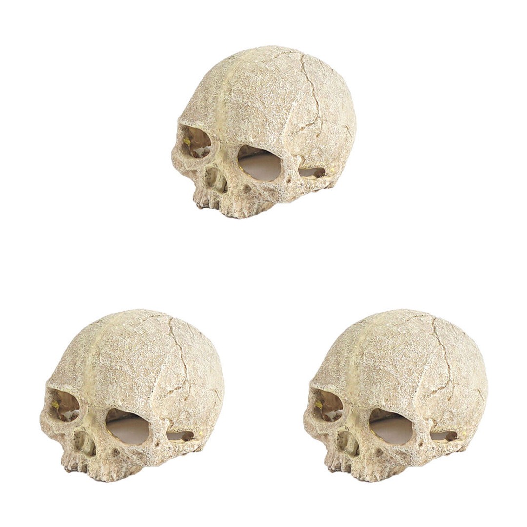 3PK Dudley's World Of Pets Skull Aquarium/Fish Tank Resin Decoration Ornament