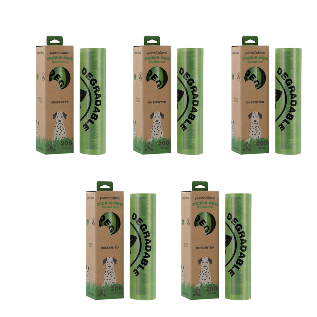 5x 200pc Paws & Claws Pick-A-Poo Degradable Dog Poop/Litter Waste Bag/Dispenser