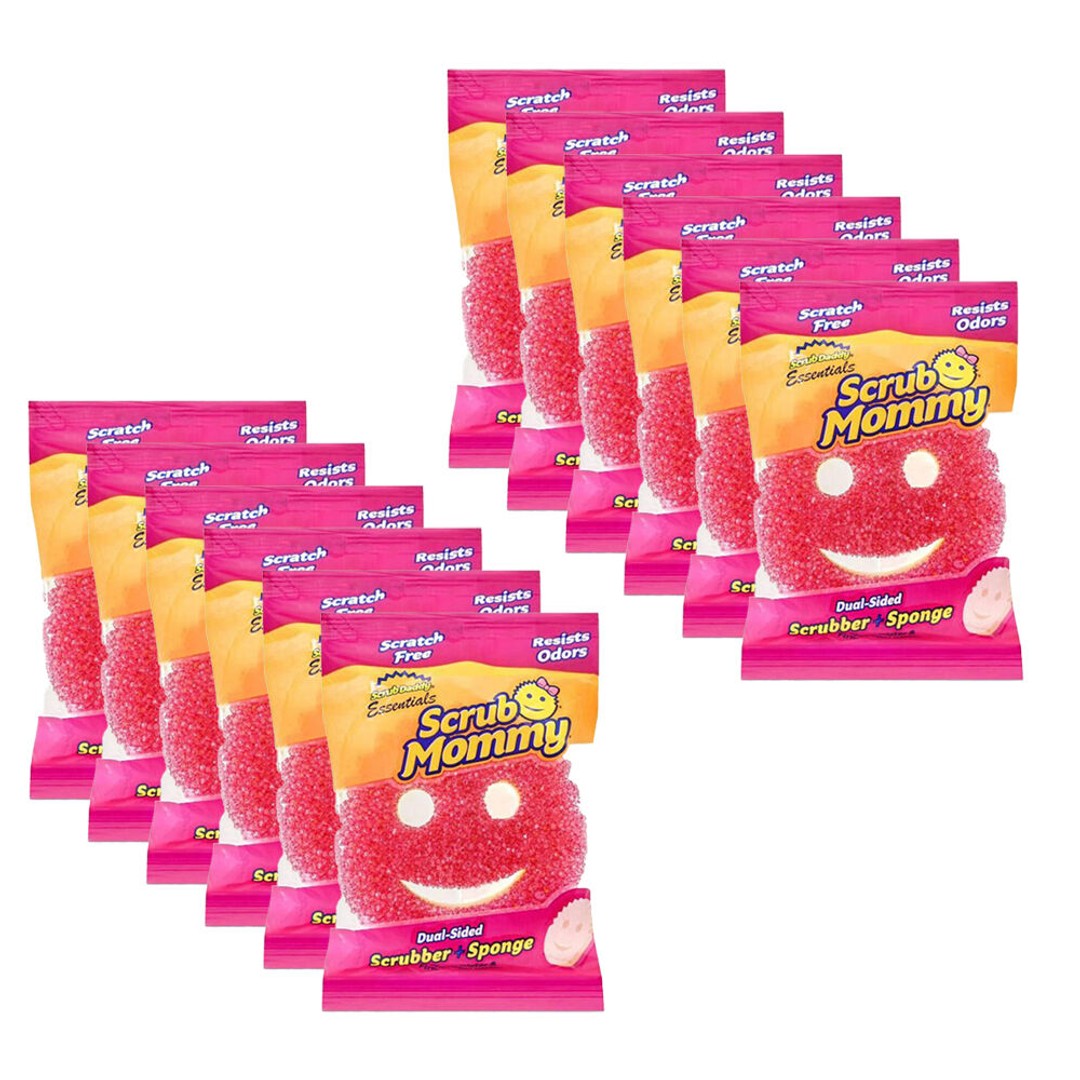 12PK Scrub Daddy Essentials Flex Texture Scrub Mommy Sided Scrubber Sponge Pink