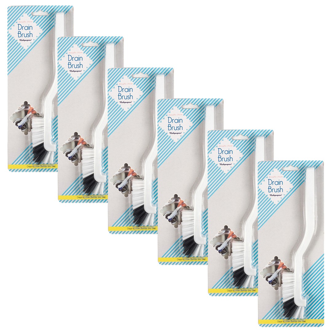 6x kemasi Multipurpose Durable Drain Brush Home Kitchen Bathroom Cleaning White