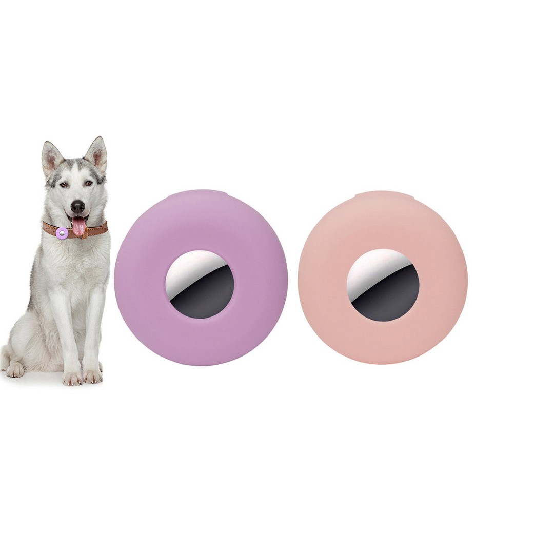 2Pcs Dog Collar Anti-Lost Silicone Tracker Protective Case Cover Compatible With Apple Airtag-Pink And Purple