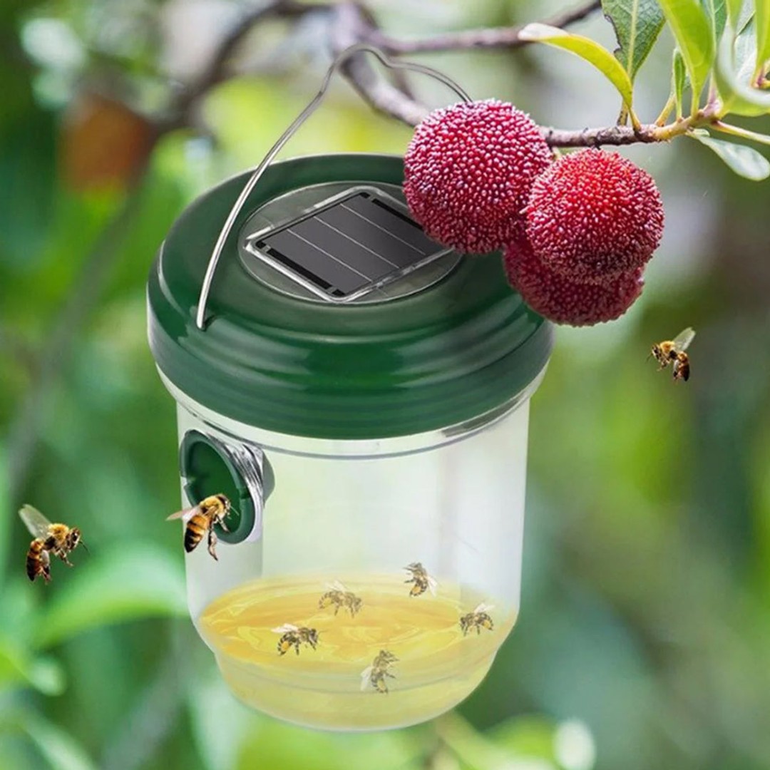 2Pcs Solar Powered Wasp Bee Trap Outdoor Hanging Fruit Flies Traps Catcher