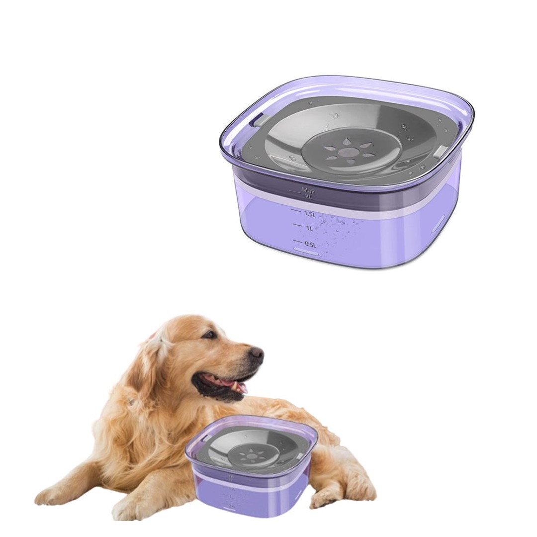 2L Dog Water Bowl Anti Splash Dog Bowl Water Dispenser Slow Drinking Water Bowl Purple
