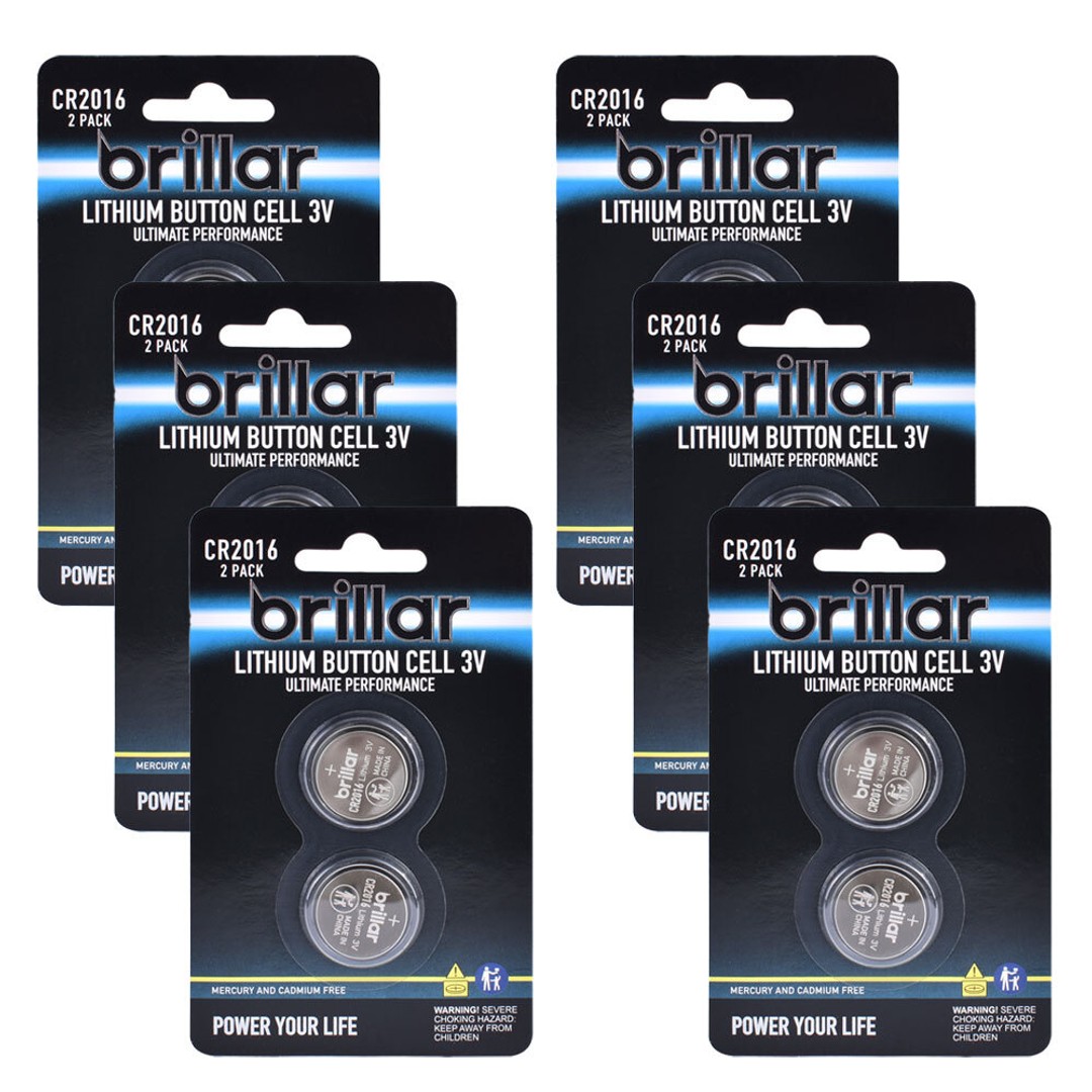12pc Brillar Lithium Button Cell 3V Long Lasting Coin Batteries - Cr2016
