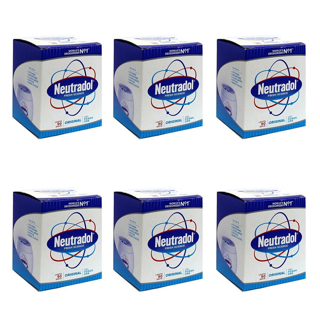 6PK Neutradol Gel Power Orb Odour Deodoriser Gel Air Freshener 140g Original