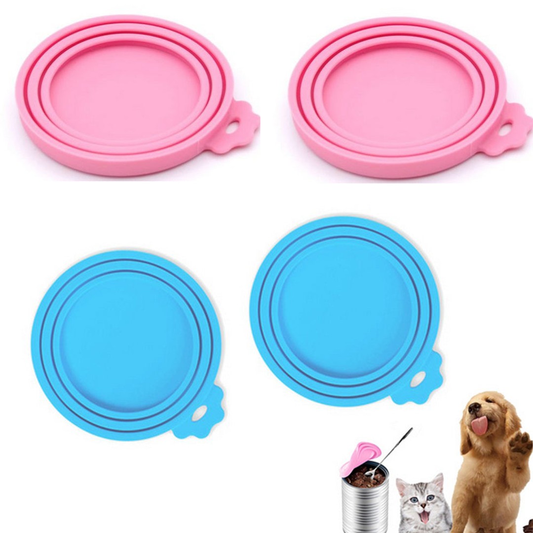 4Pcs Pet Food Can Cover Silicone Reusable Can Lids Caps for Dog and Cat Food -Blue and Pink