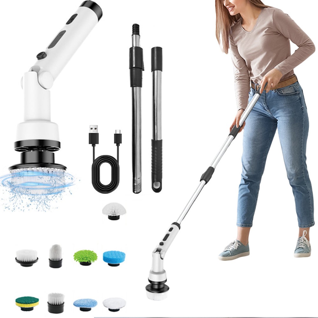 9 in 1 Cordless Spin Scrubber Electric Cleaning Brush Set-White