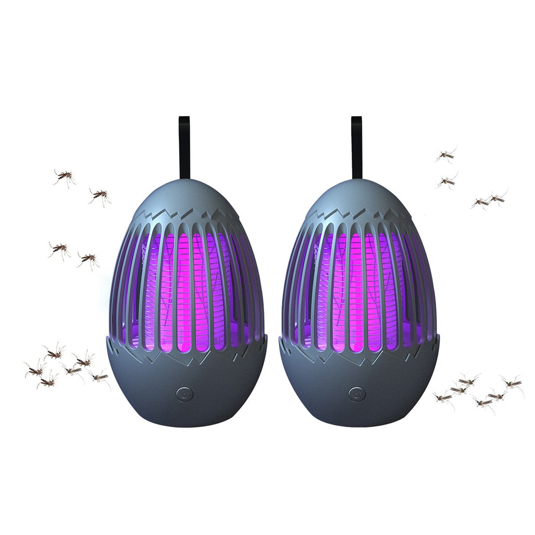 2Pcs USB Outdoor Indoor LED Light Rechargeable Mosquito Killer Portable Waterproof Mosquito Repellent-Grey
