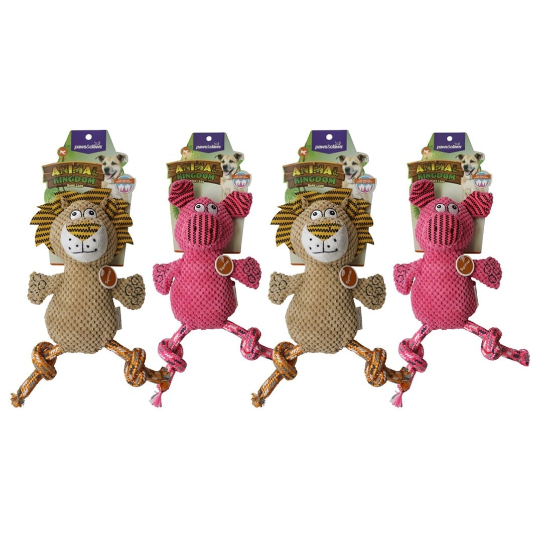 2x Paws & Claws Pet/Dog 35cm Animal Kingdom Rope Leg Interactive Fun Toy Assort