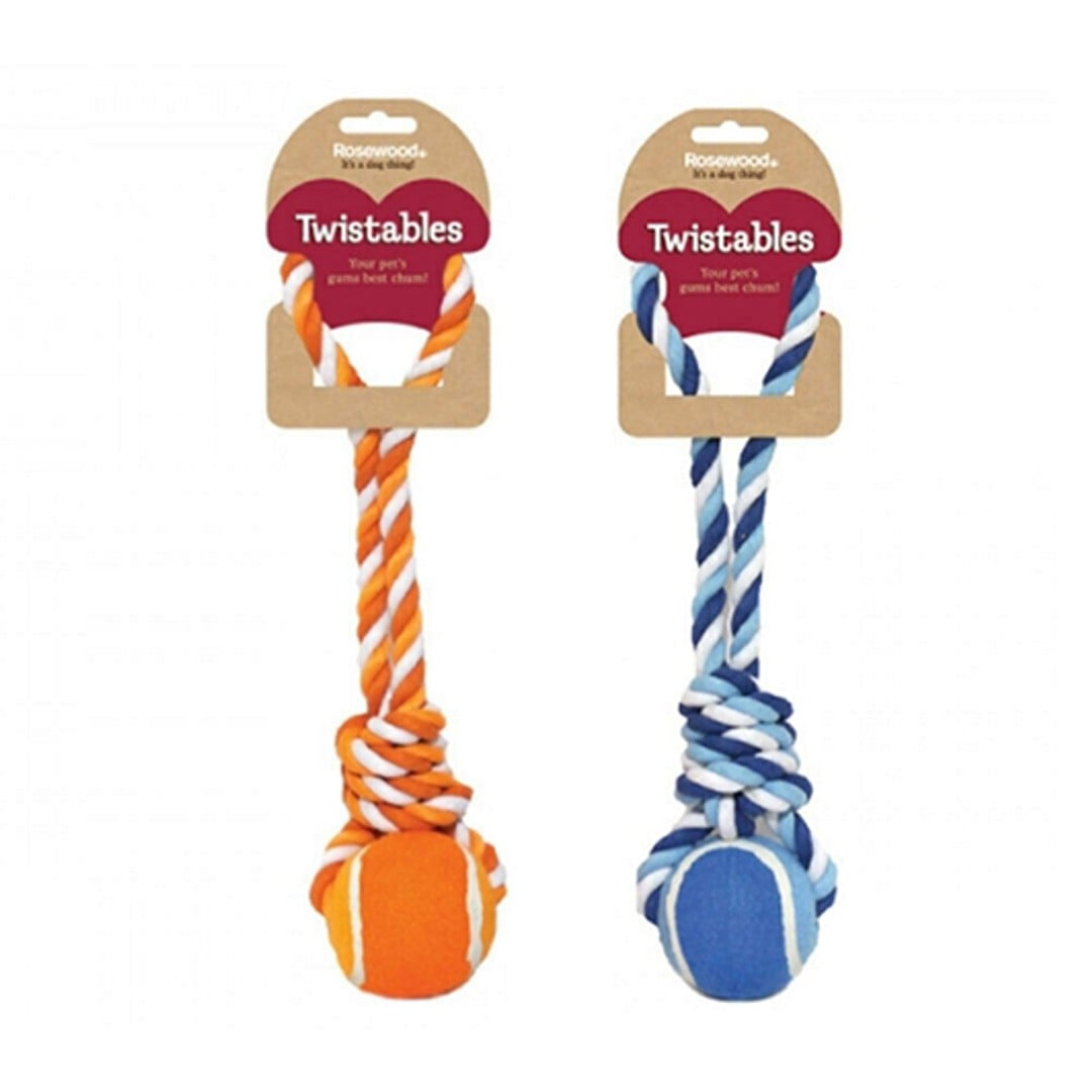2x Rosewood Twistables 32cm Tennis Ball Tug Pet/Puppy Dog Interactive Toy Asstd